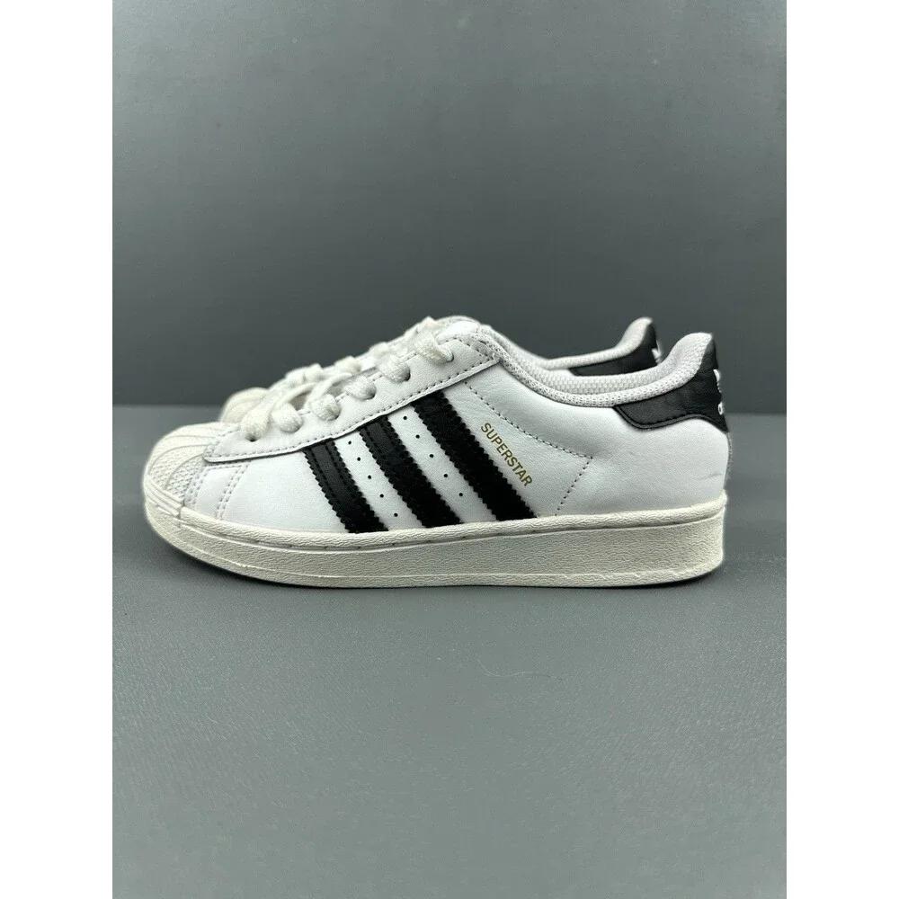 Adidas Kids Size 1 Superstar Shell Toe Sneakers White Black 3 Stripe 789002